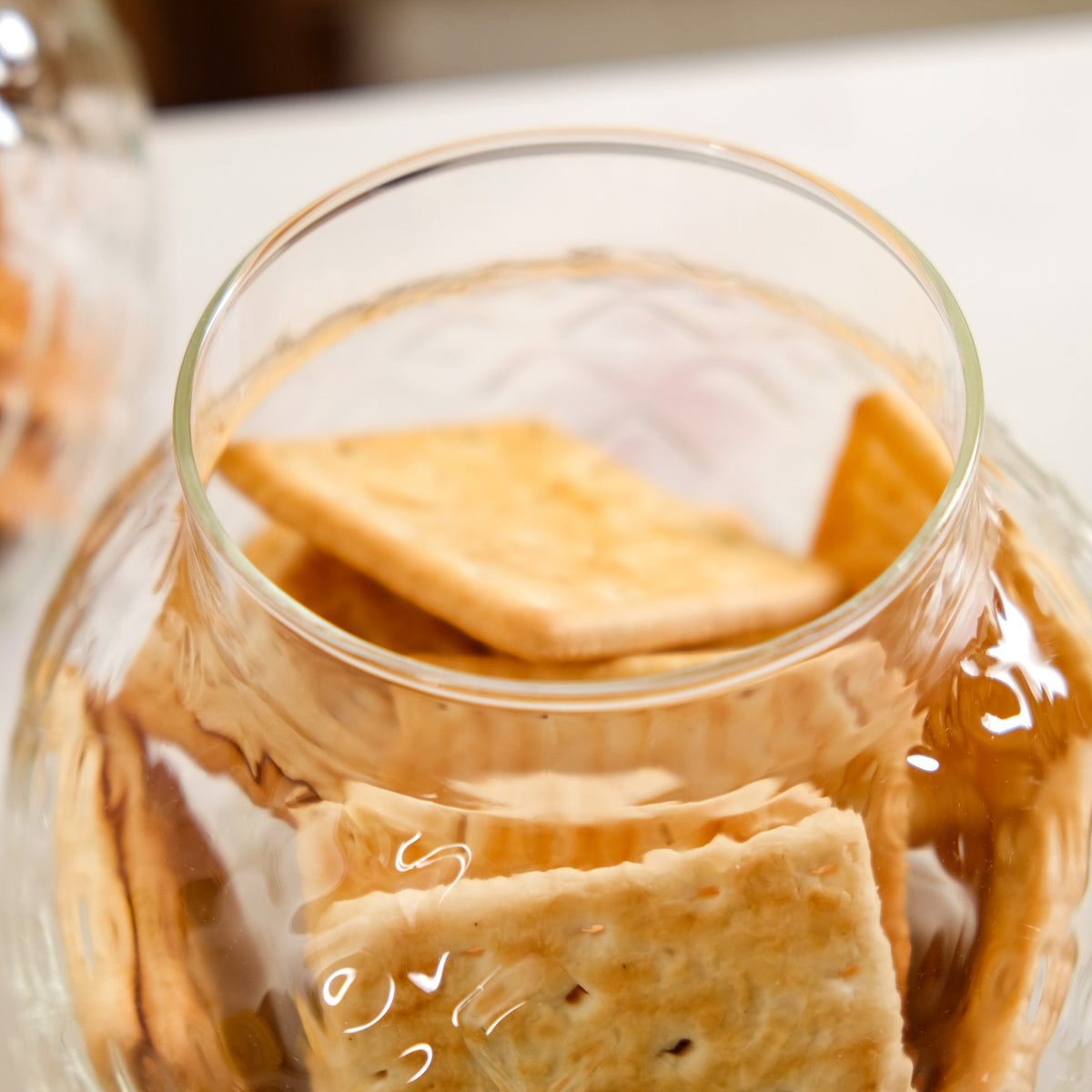 Embossed Glass Jar With Bamboo Lid Set Of 2 1200ml Nestasia