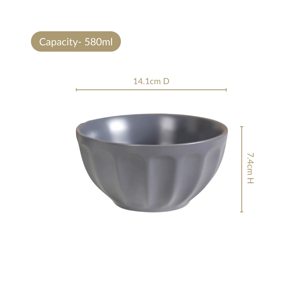 Embossed Grey Ceramic Bowl Set Of 4 580ml Nestasia