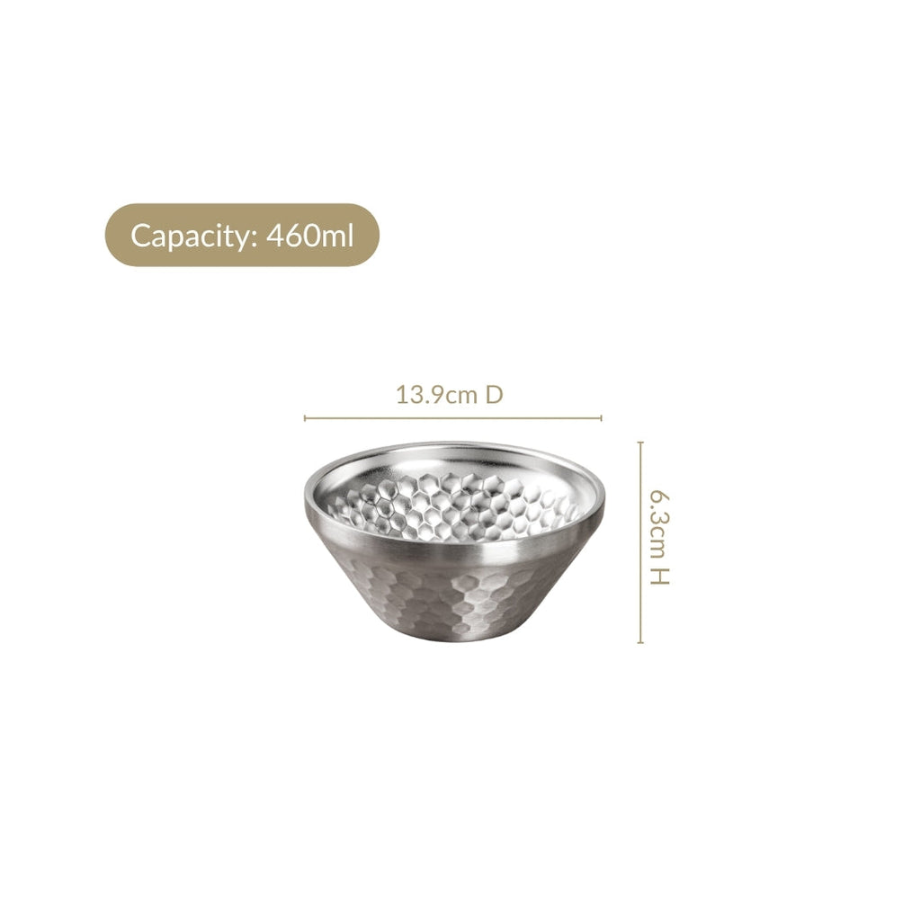 Matte Stainless Steel Honeycomb Double Wall Snack Bowl Silver 460ml Nestasia