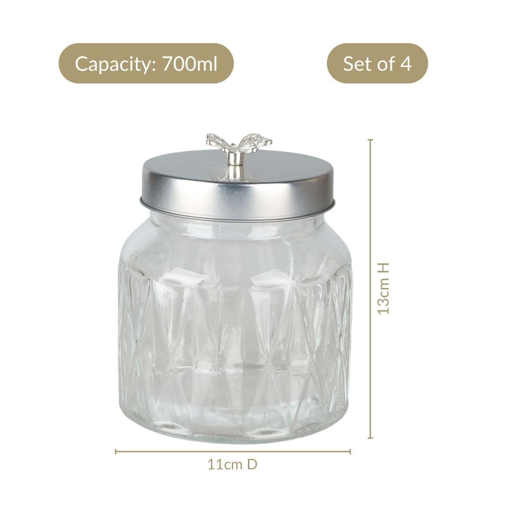 Embossed Jar With Butterfly Lid Set Of 4 700ml Nestasia