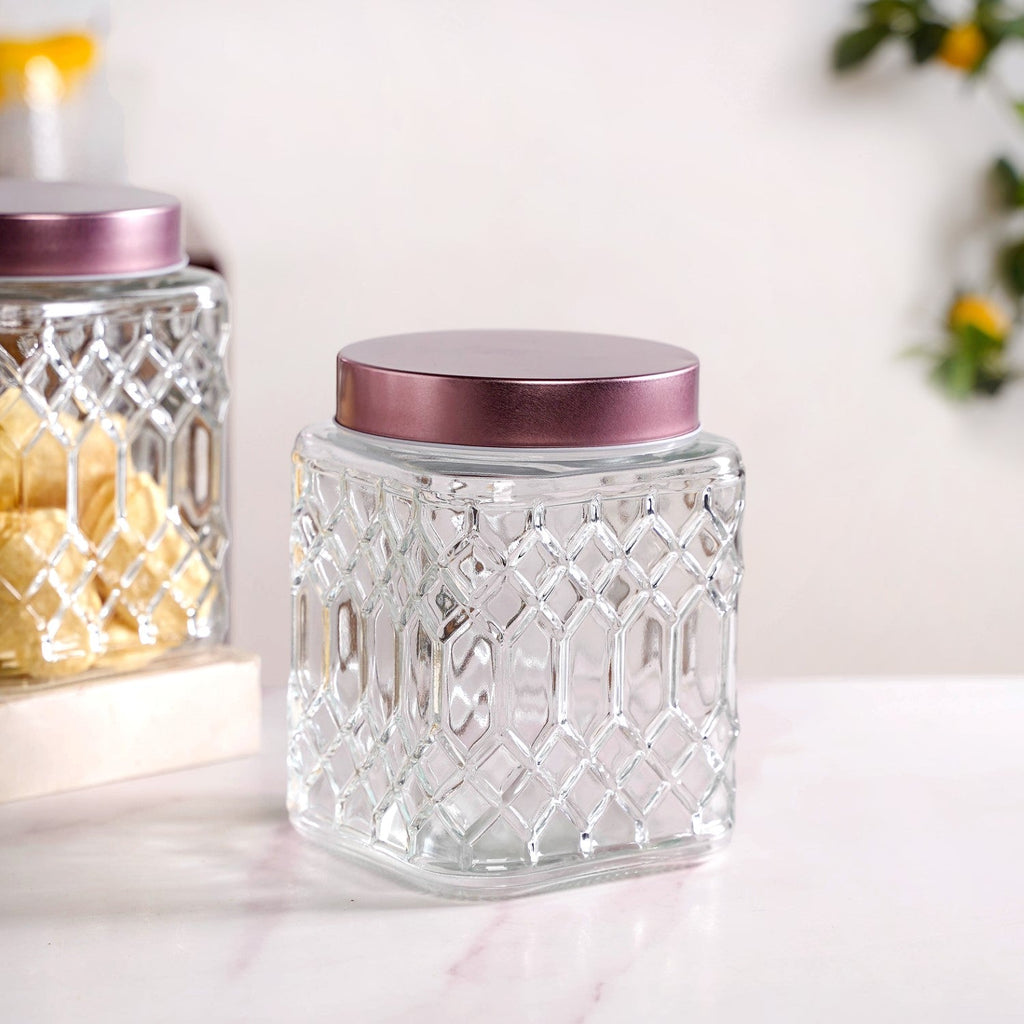 Embossed Kitchen Storage Container With Lids Set Of 4 1300ml Nestasia