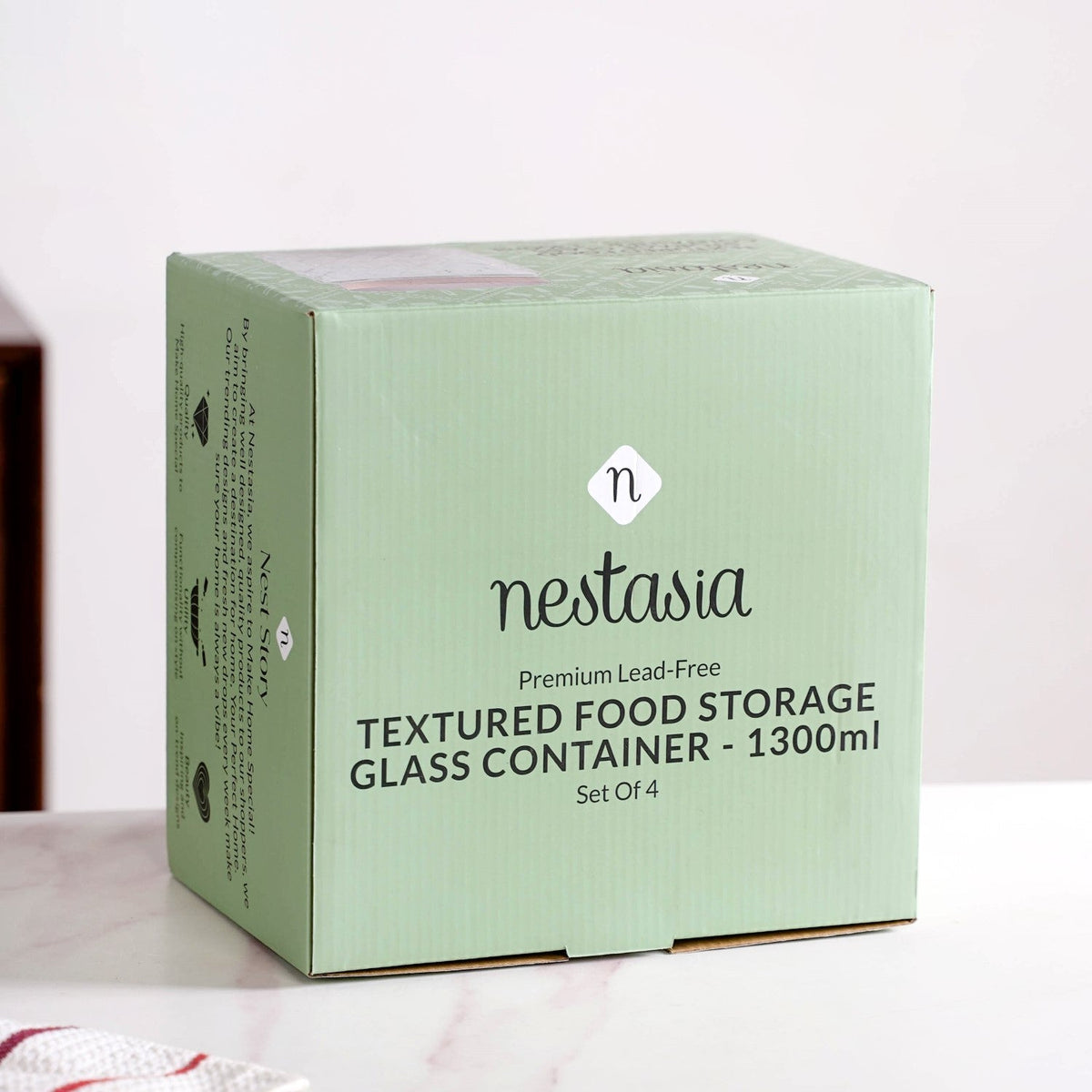 Embossed Kitchen Storage Container With Lids Set Of 4 1300ml Nestasia