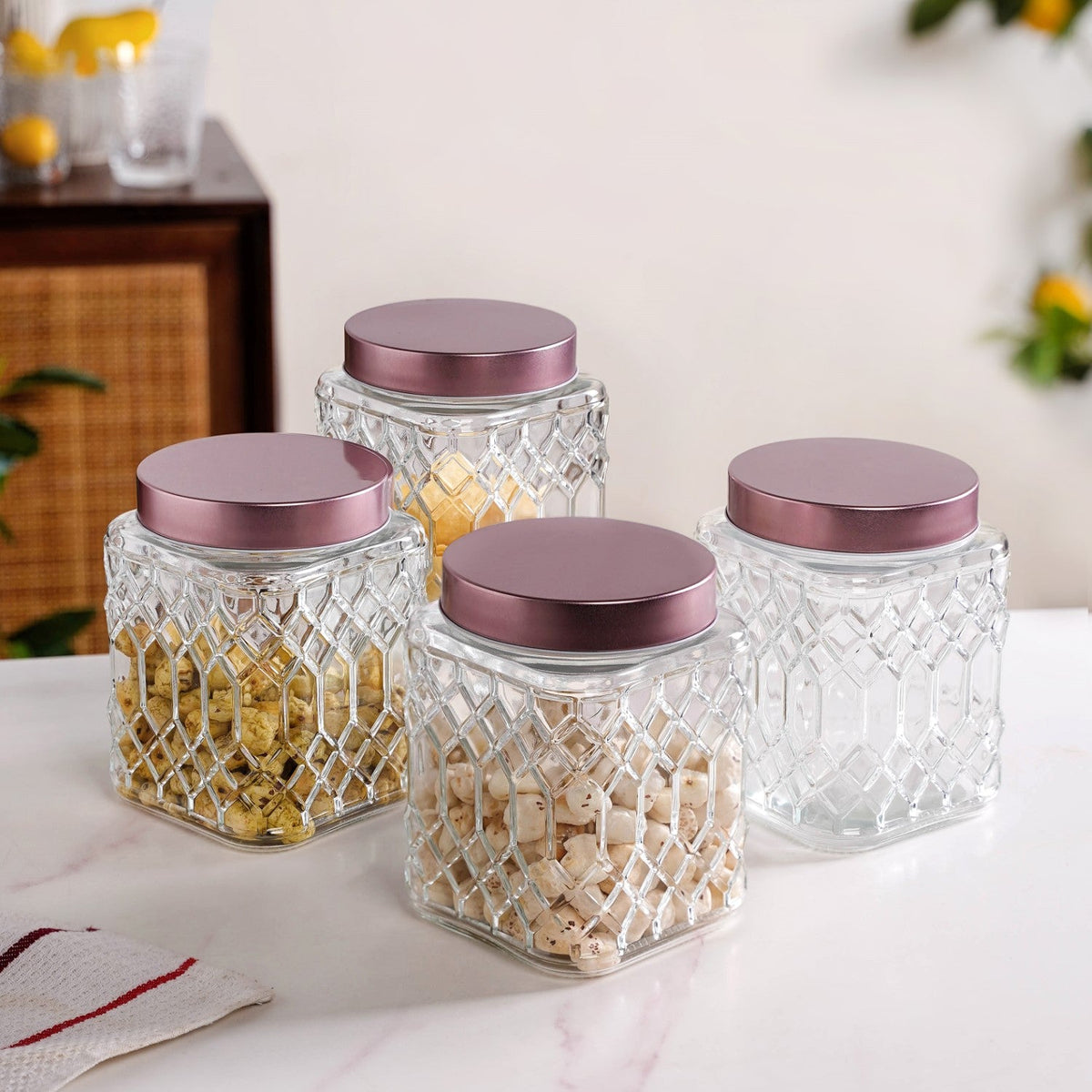 Embossed Kitchen Storage Container With Lids Set Of 4 1300ml Nestasia
