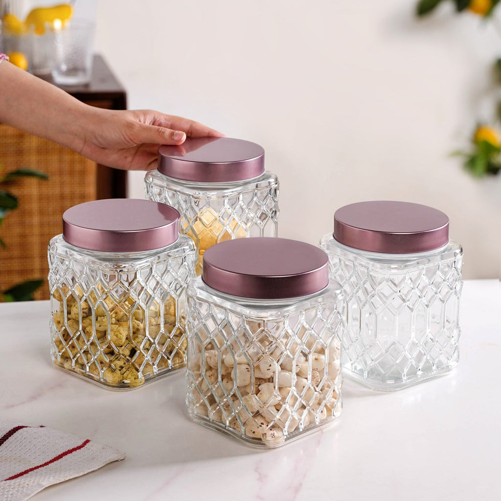Embossed Kitchen Storage Container With Lids Set Of 4 1300ml Nestasia