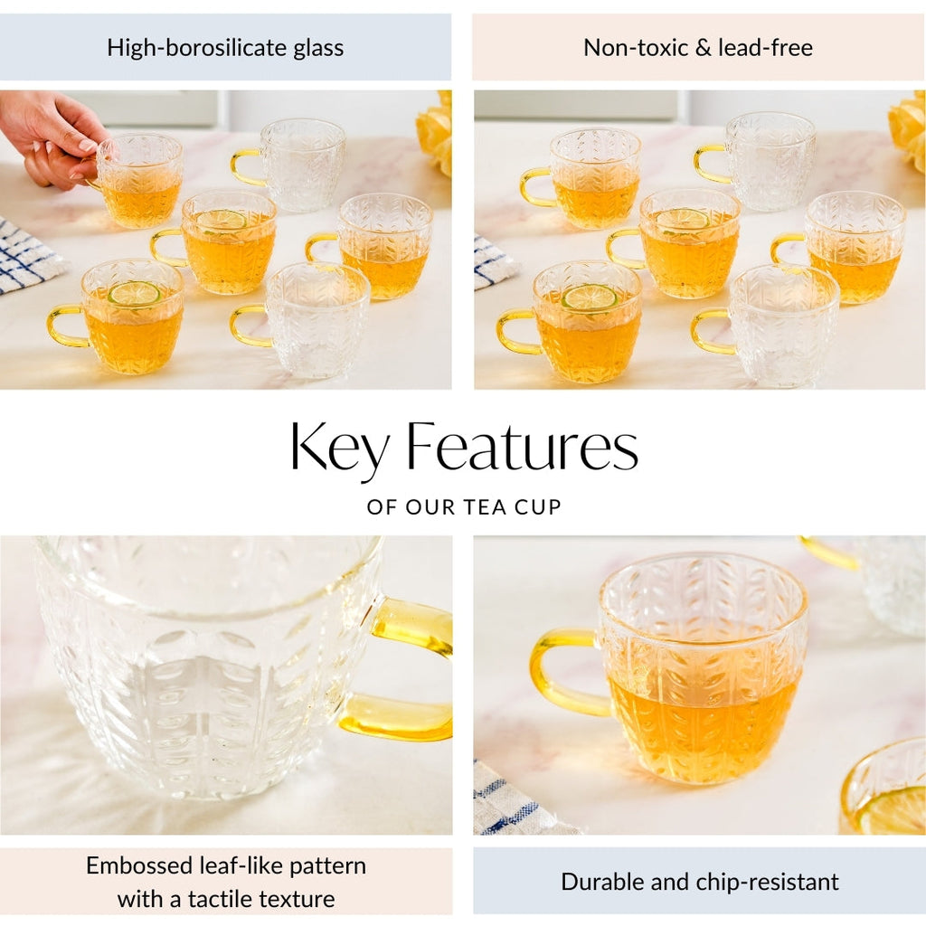 Embossed Leaf Tea Cup Set Of 6 110ml Nestasia