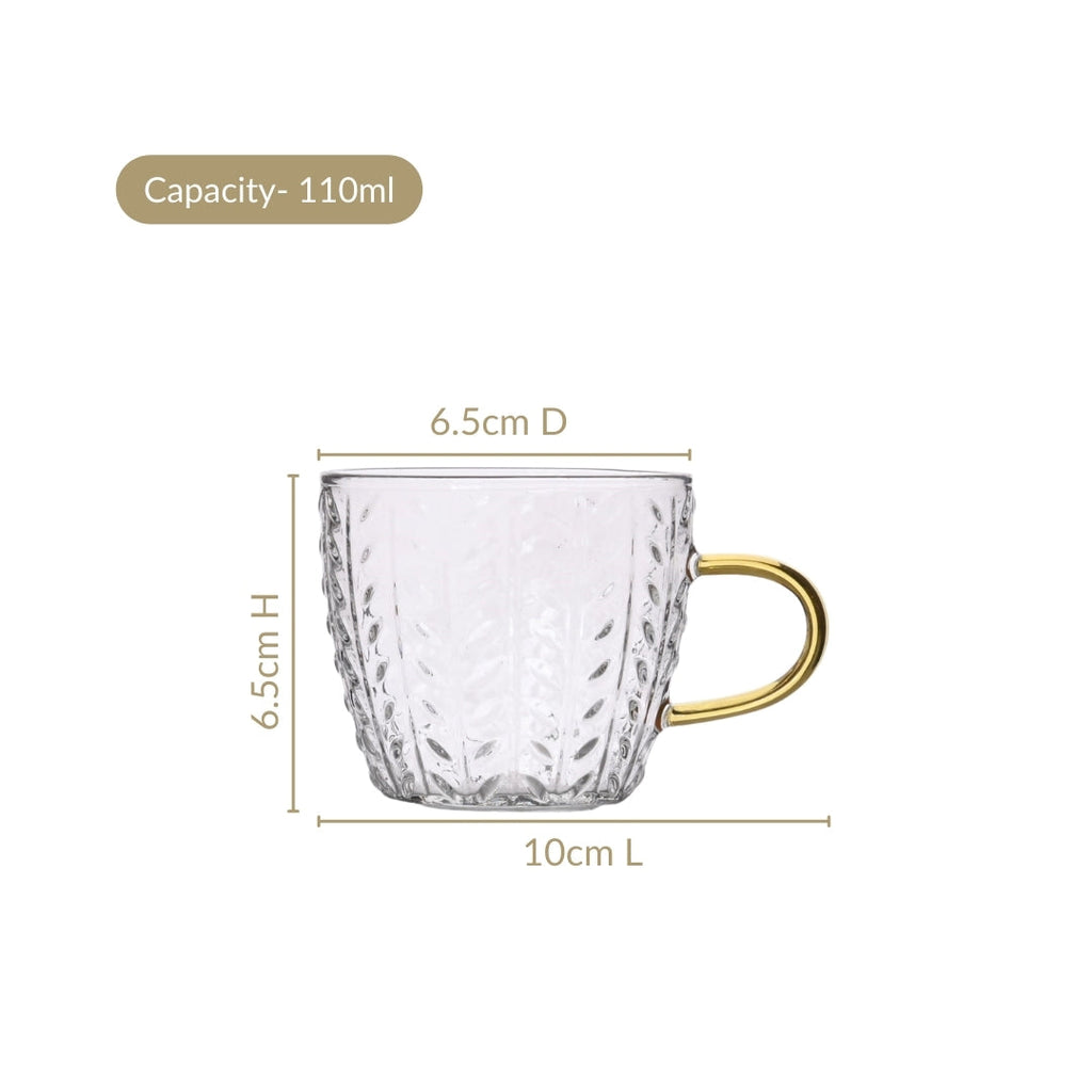 Embossed Leaf Tea Cup Set Of 6 110ml Nestasia