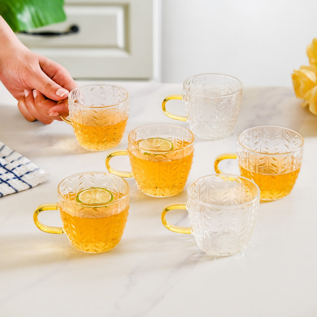 Embossed Leaf Tea Cup Set Of 6 110ml Nestasia