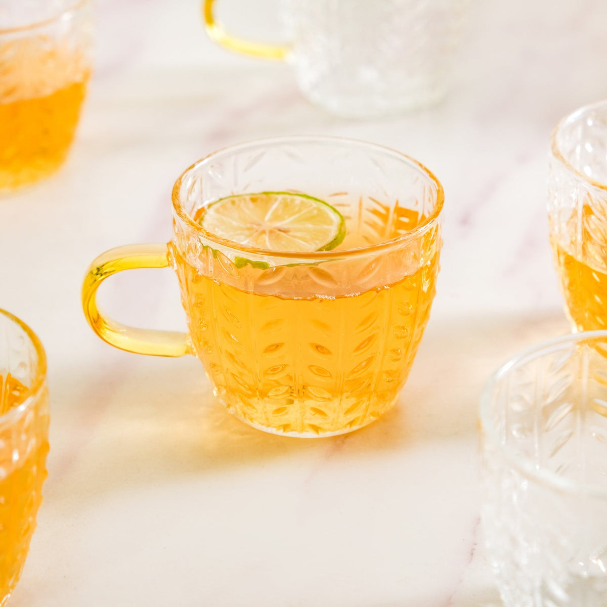 Embossed Leaf Tea Cup Set Of 6 110ml Nestasia