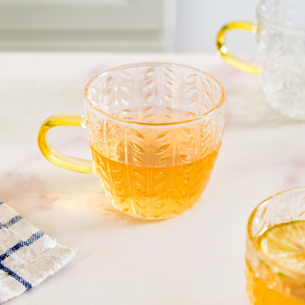 Embossed Leaf Tea Cup Set Of 6 110ml Nestasia