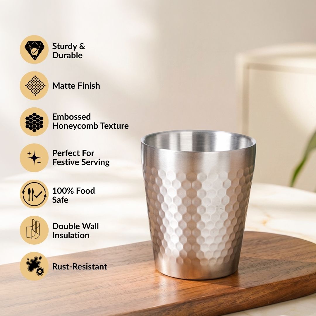 Embossed Stainless Steel Double Wall Matte Tumbler 350ml Nestasia