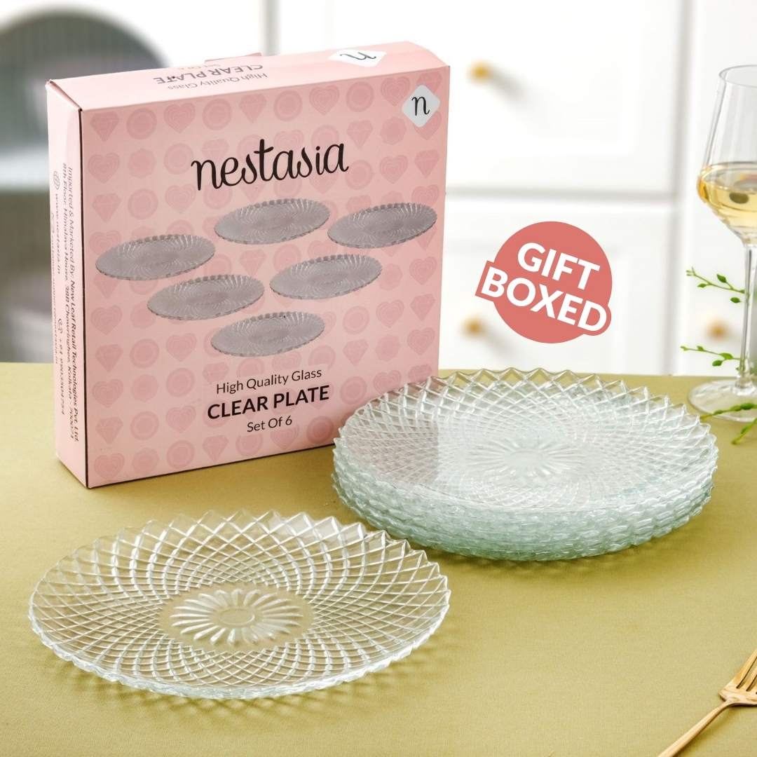 Embossed Glass Plate Set Of 6 Nestasia