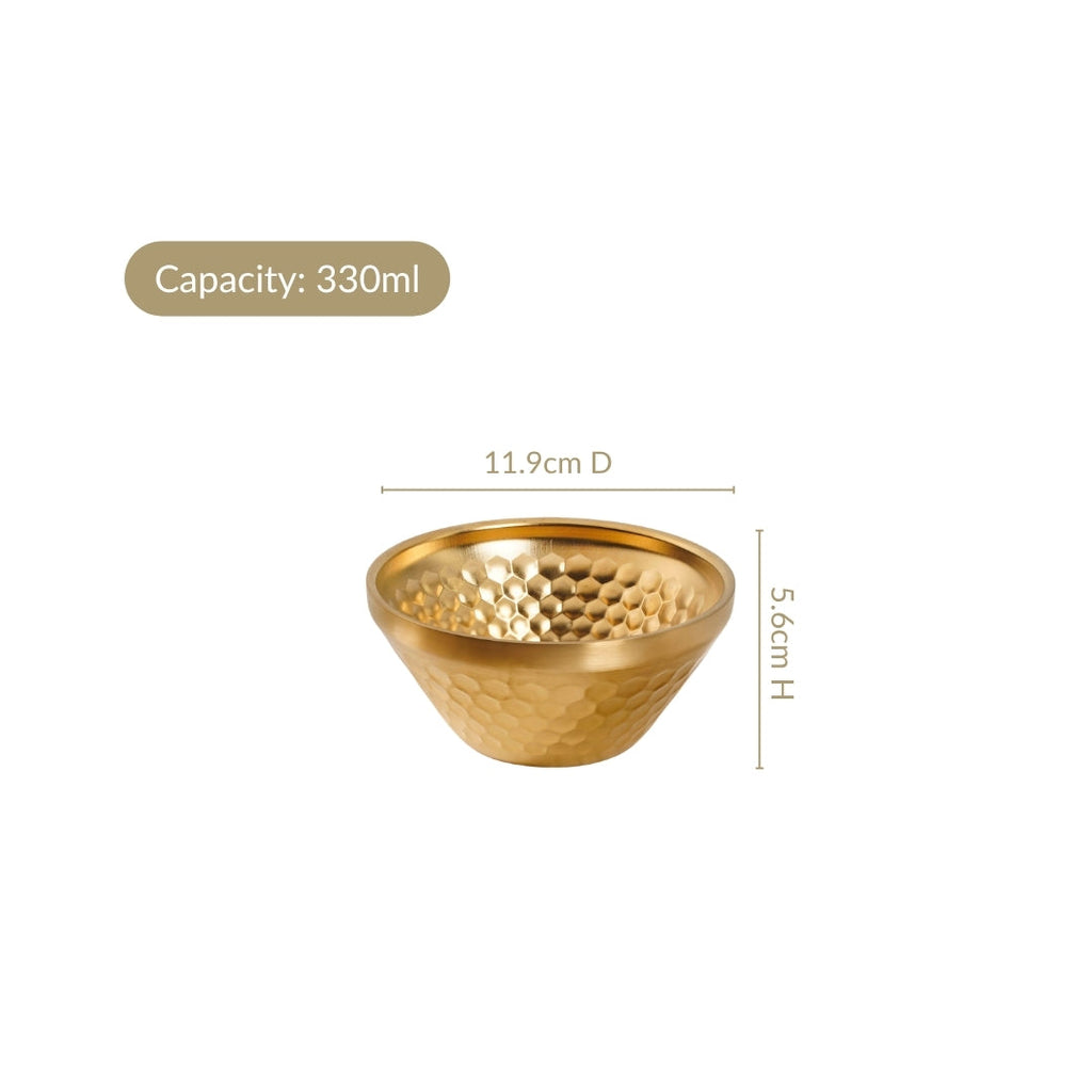 Double Wall Stainless Steel Embossed Snack Bowl Gold 330ml Nestasia