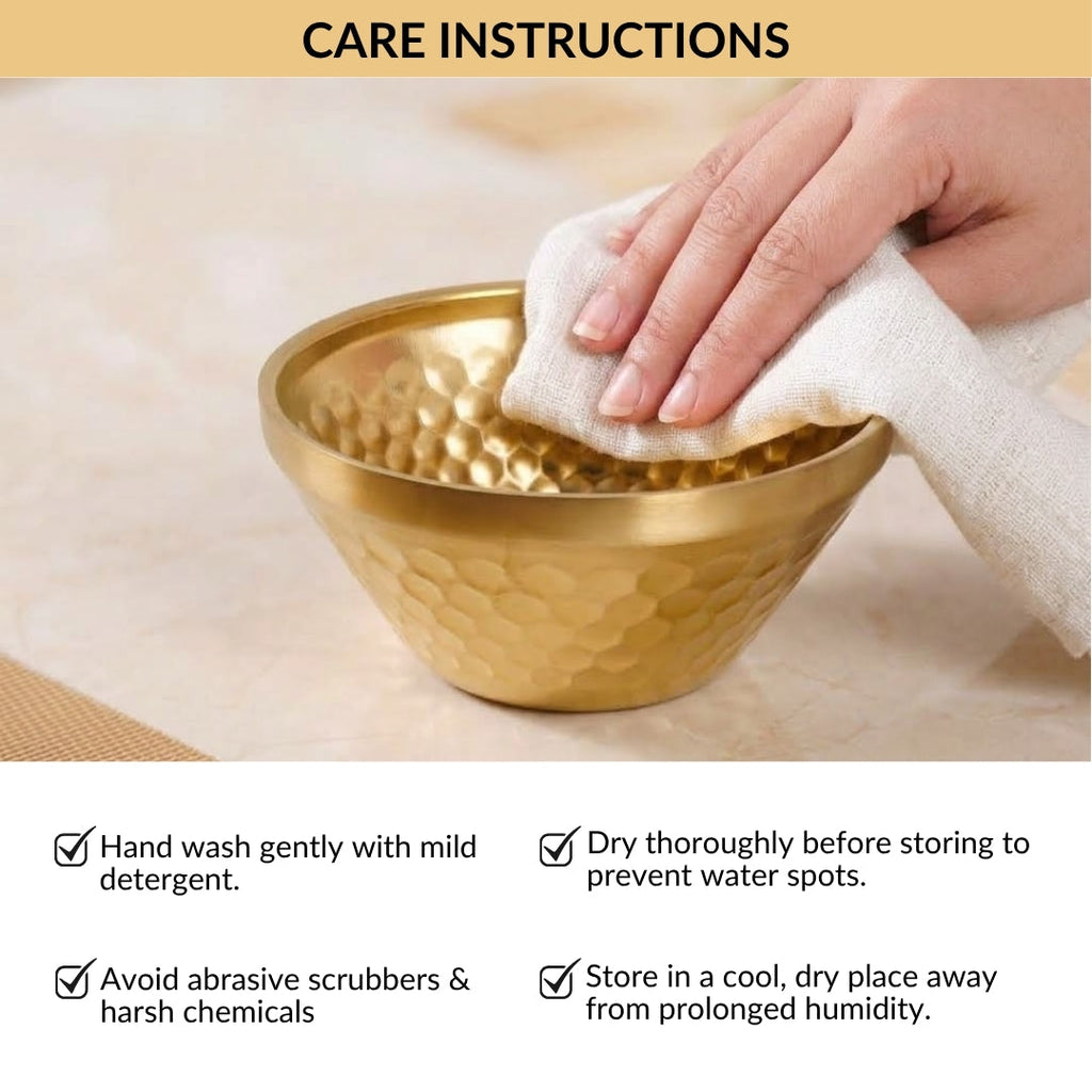 Double Wall Stainless Steel Embossed Snack Bowl Gold 330ml Nestasia