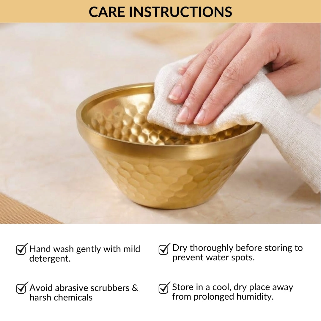 Double Wall Stainless Steel Embossed Snack Bowl Gold 330ml Nestasia