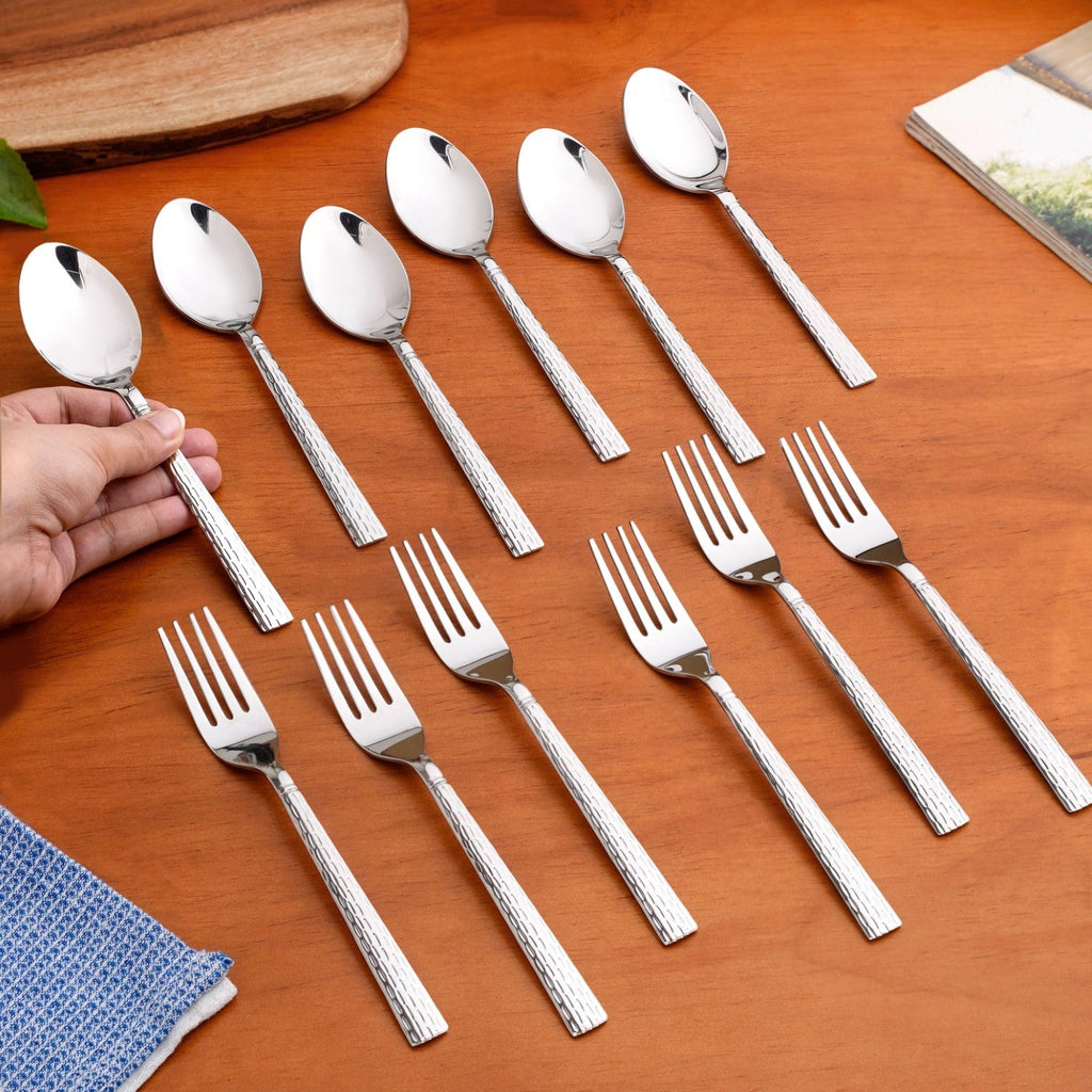 Embossed Stainless Steel Table Spoon And Fork Set Of 12 Nestasia