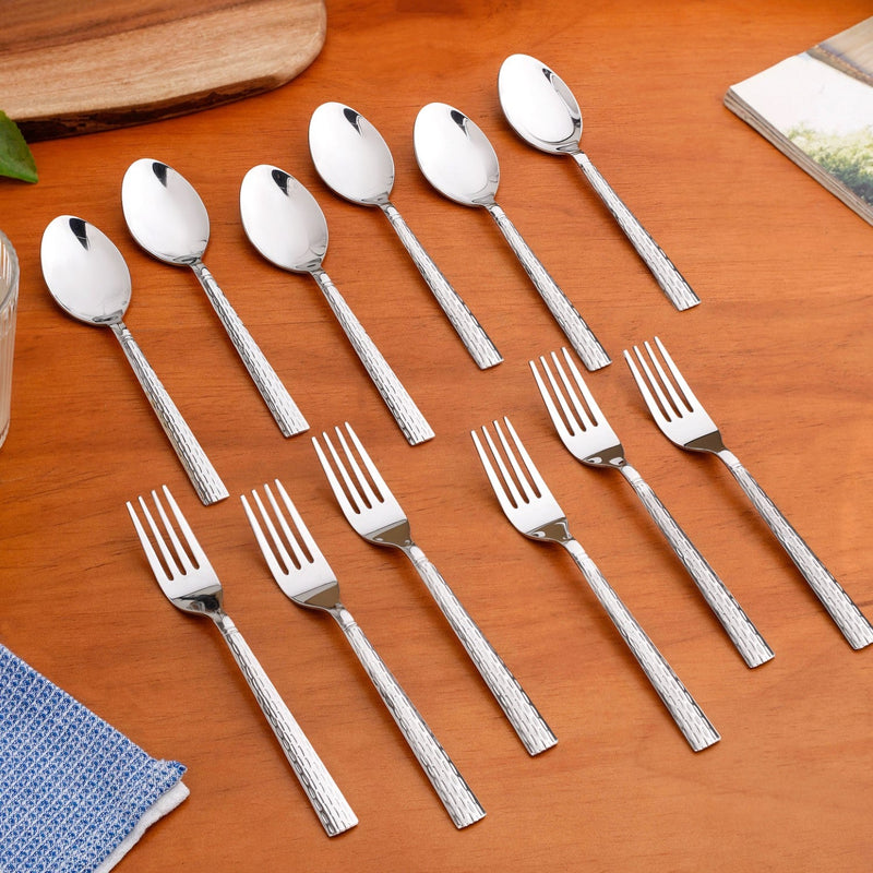 Embossed Stainless Steel Table Spoon And Fork Set Of 12 Nestasia