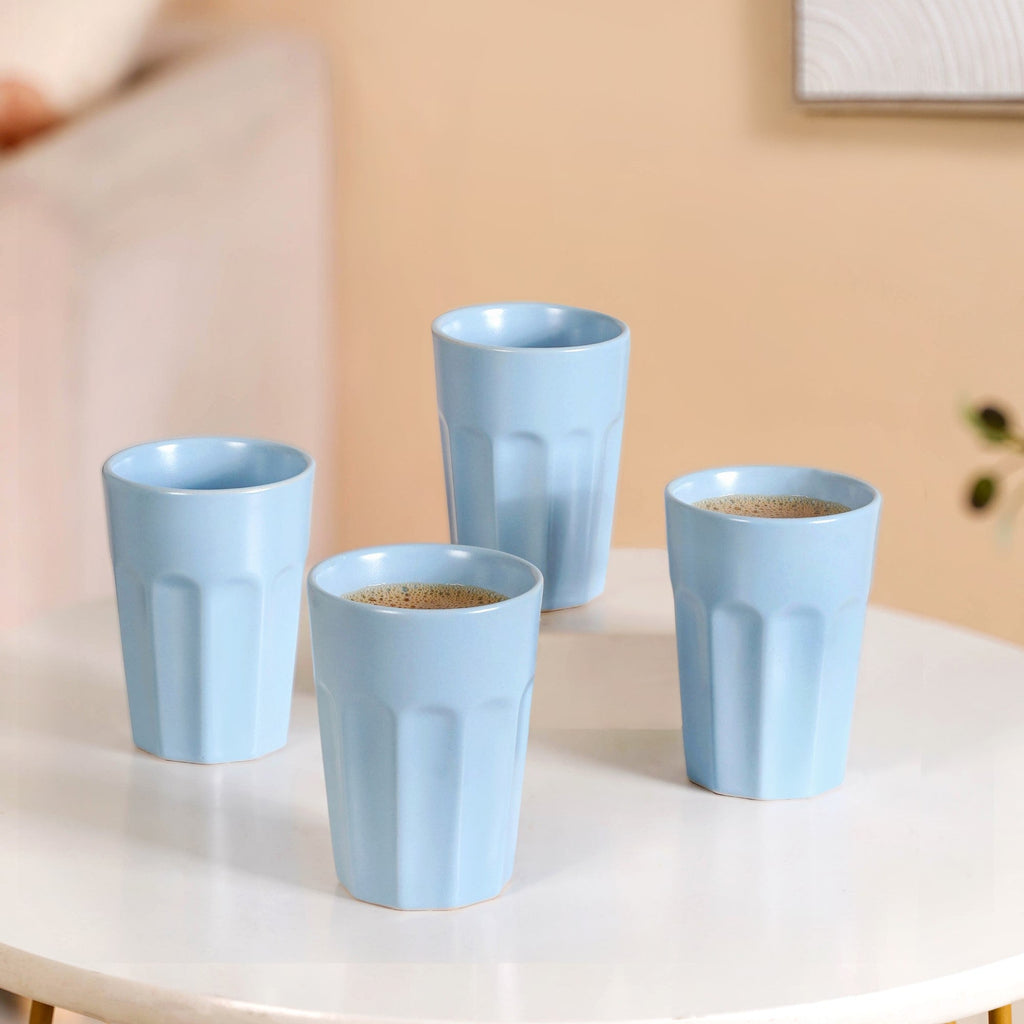 Retro Fluted Small Tumbler Set Of 4 Baby Blue 200ml Nestasia
