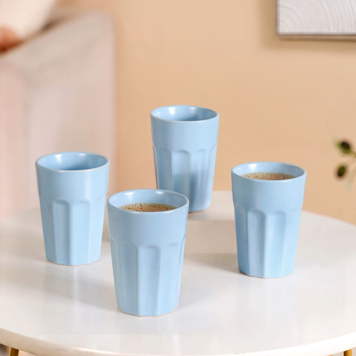 Retro Fluted Small Tumbler Set Of 4 Baby Blue 200ml Nestasia