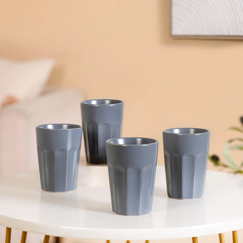 Retro Small Fluted Tumbler Set Of 4 Grey 200ml Nestasia