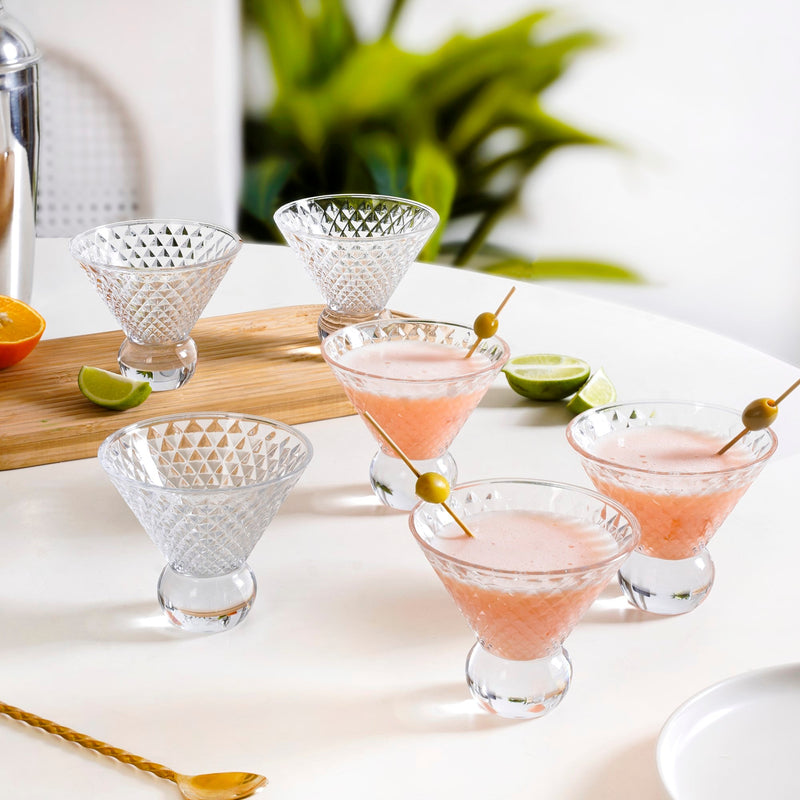 Embossed Crystal Ball Cocktail Glass Set Of 6 180ml Nestasia