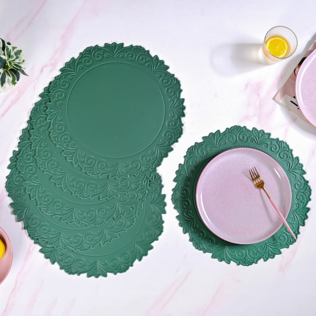 Embossed Green Round Placemat Set Of 6 Nestasia