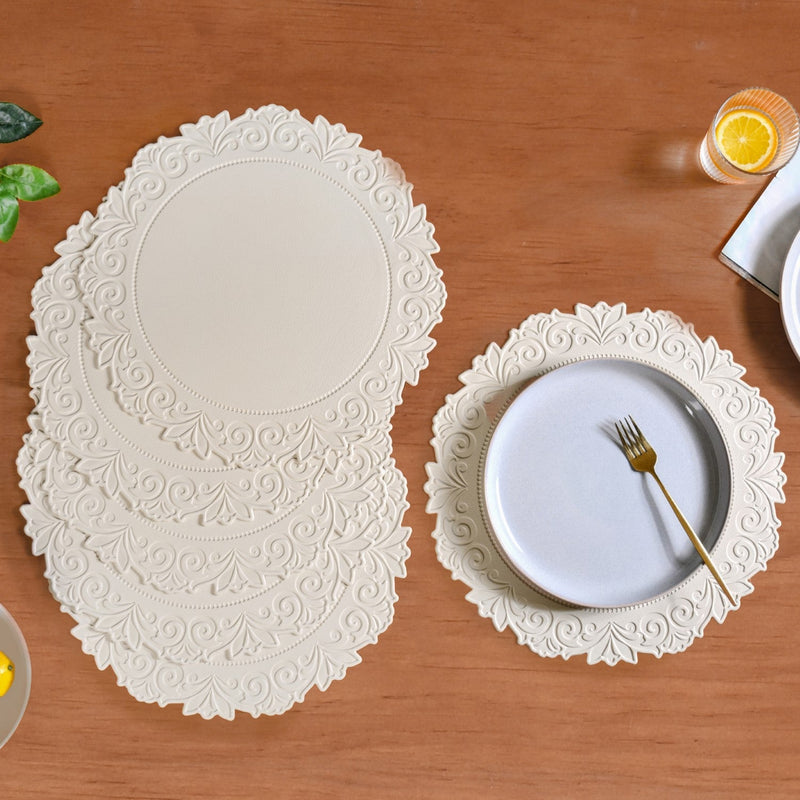 Embossed White Round Placemat Set Of 6 Nestasia
