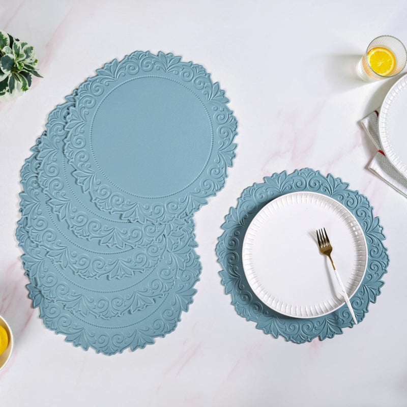 Embossed Cerulean Round Placemat Set Of 6 Nestasia
