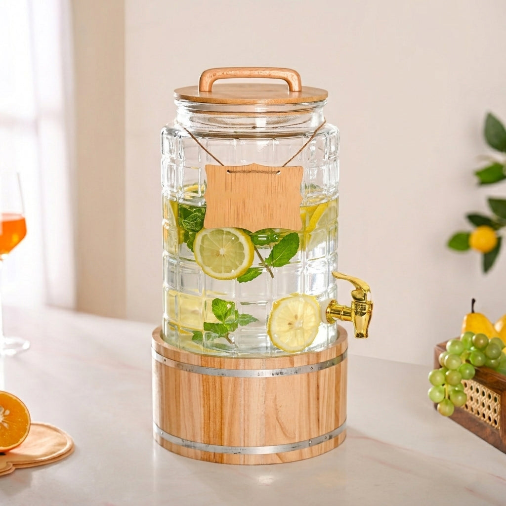 Embossed Glass Beverage Dispenser With Stand 7500ml Nestasia