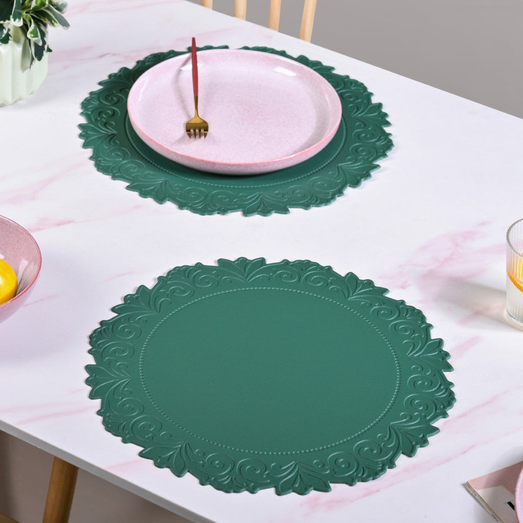 Embossed Green Round Placemat Set Of 6 Nestasia