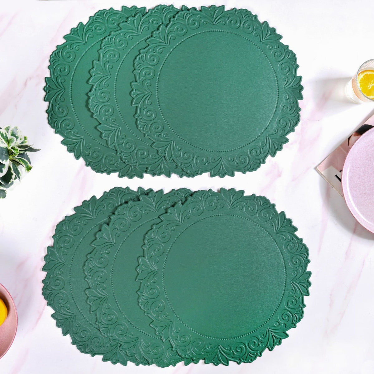 Embossed Green Round Placemat Set Of 6 Nestasia