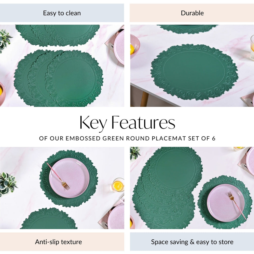 Embossed Green Round Placemat Set Of 6 Nestasia