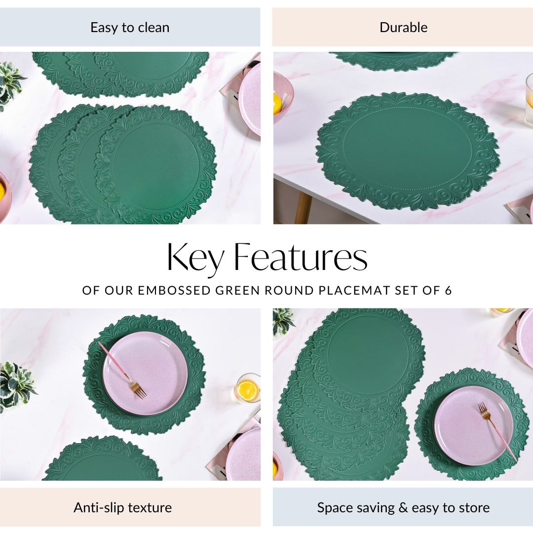 Embossed Green Round Placemat Set Of 6 Nestasia