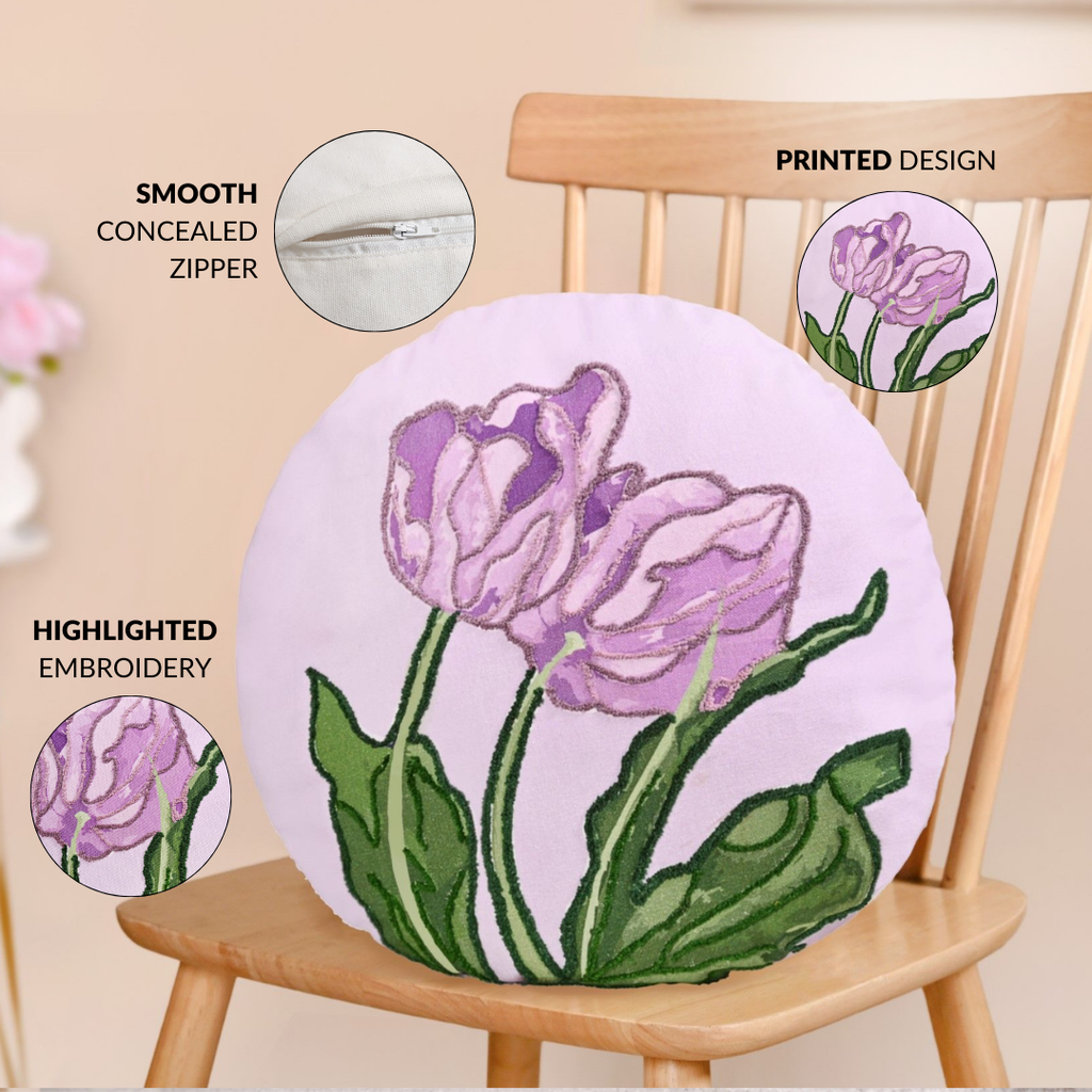 Embroidered Lilac Petal Cushion Cover 40cm Nestasia