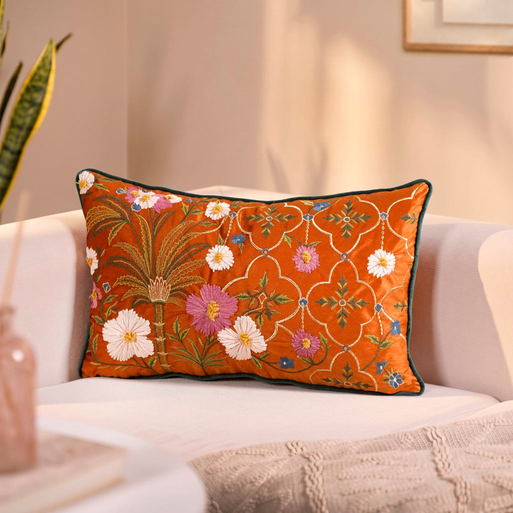 Embroidered Palm Royale Sofa Cushion Cover 50x30cm Nestasia