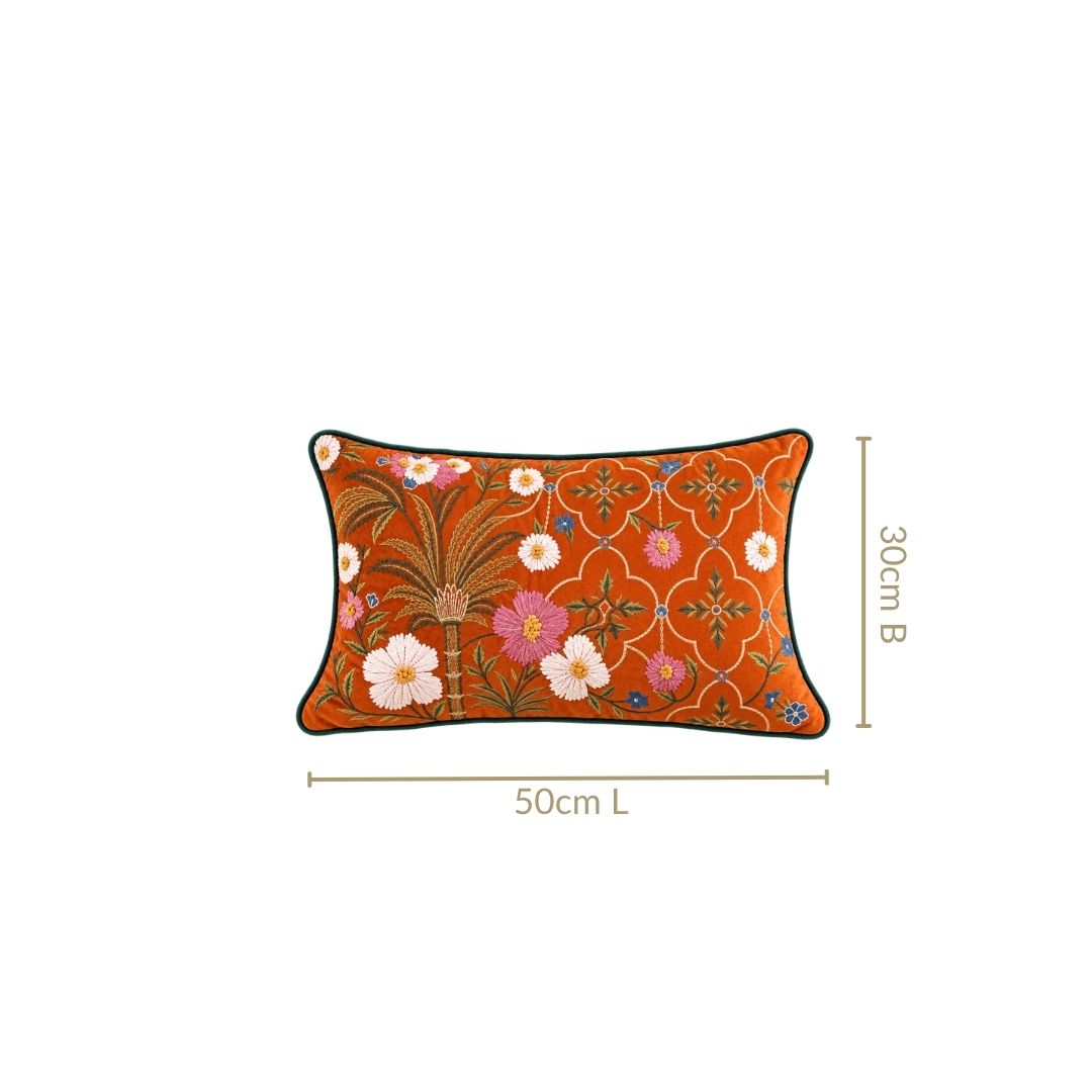 Embroidered Palm Royale Sofa Cushion Cover 50x30cm Nestasia