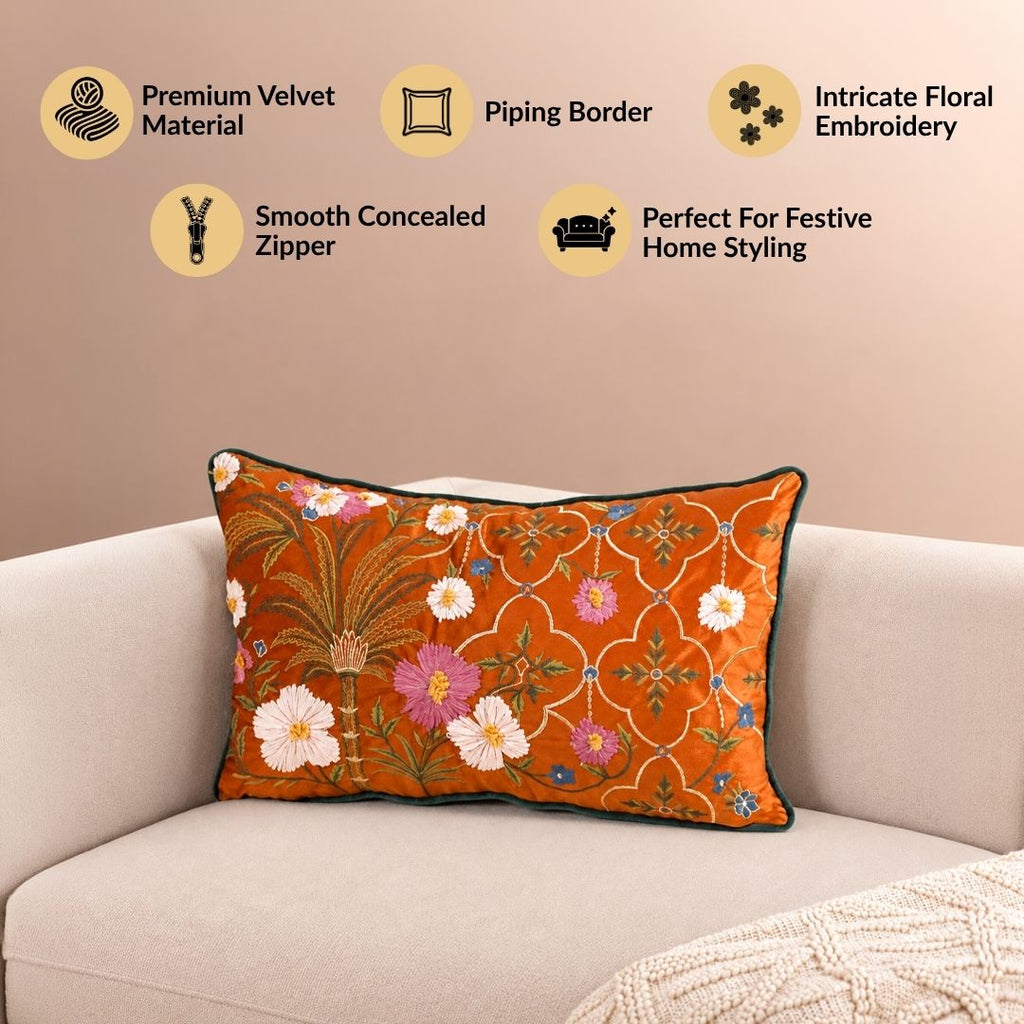 Embroidered Palm Royale Sofa Cushion Cover 50x30cm Nestasia