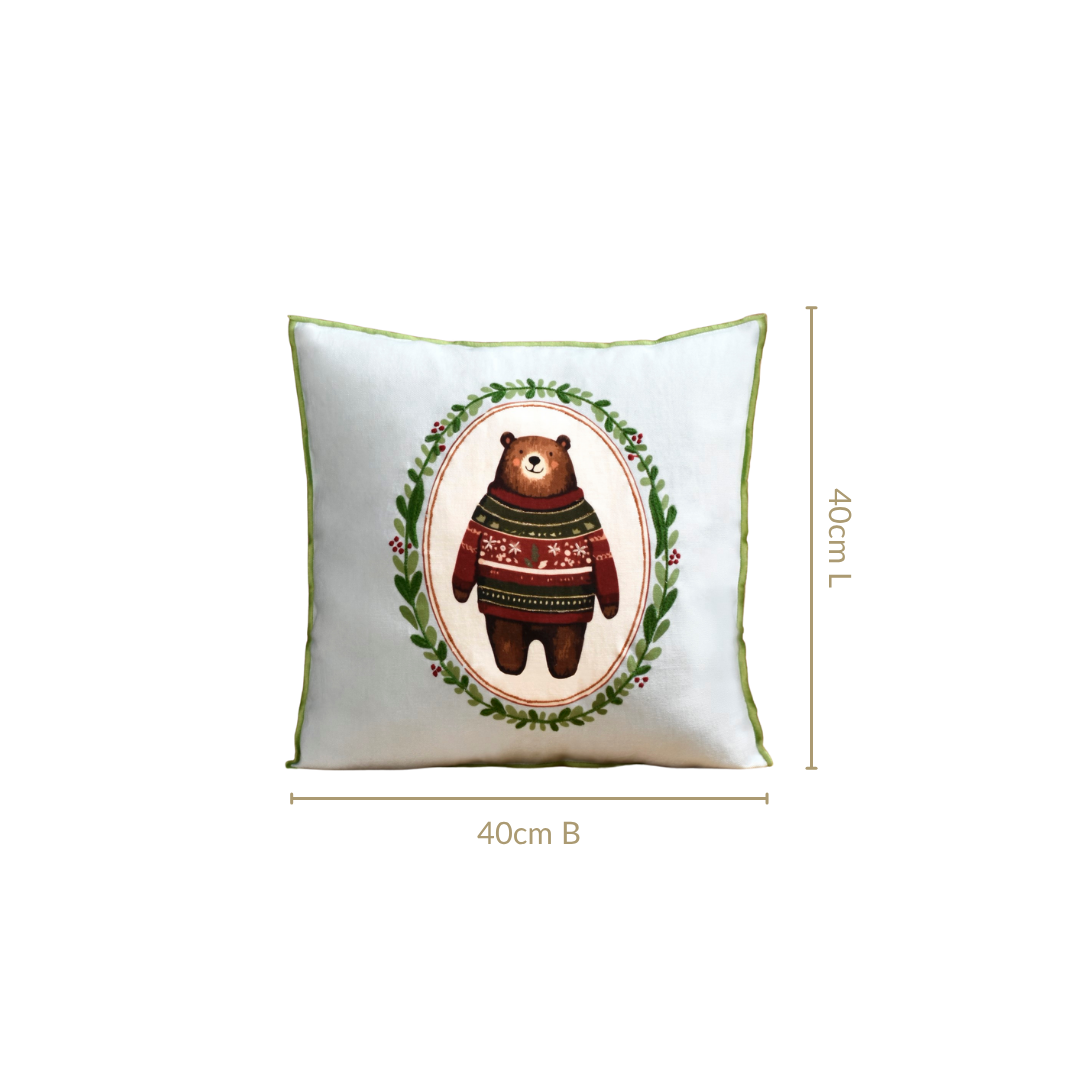 Tufted Embroidery Bear Cotton Cushion Cover 40x40cm Nestasia