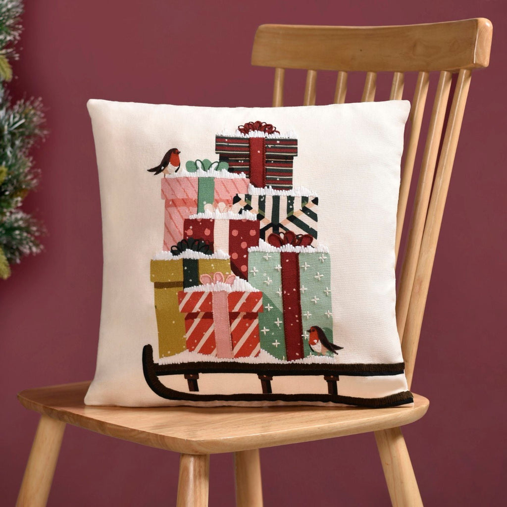 Embroidered Christmas Gifts Cushion Cover 40x40cm Nestasia