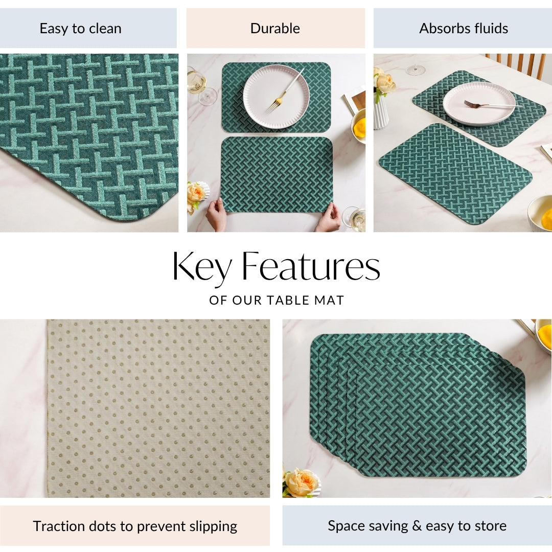Emerald Green Basket Pattern Tablemat Set Of 6 Nestasia
