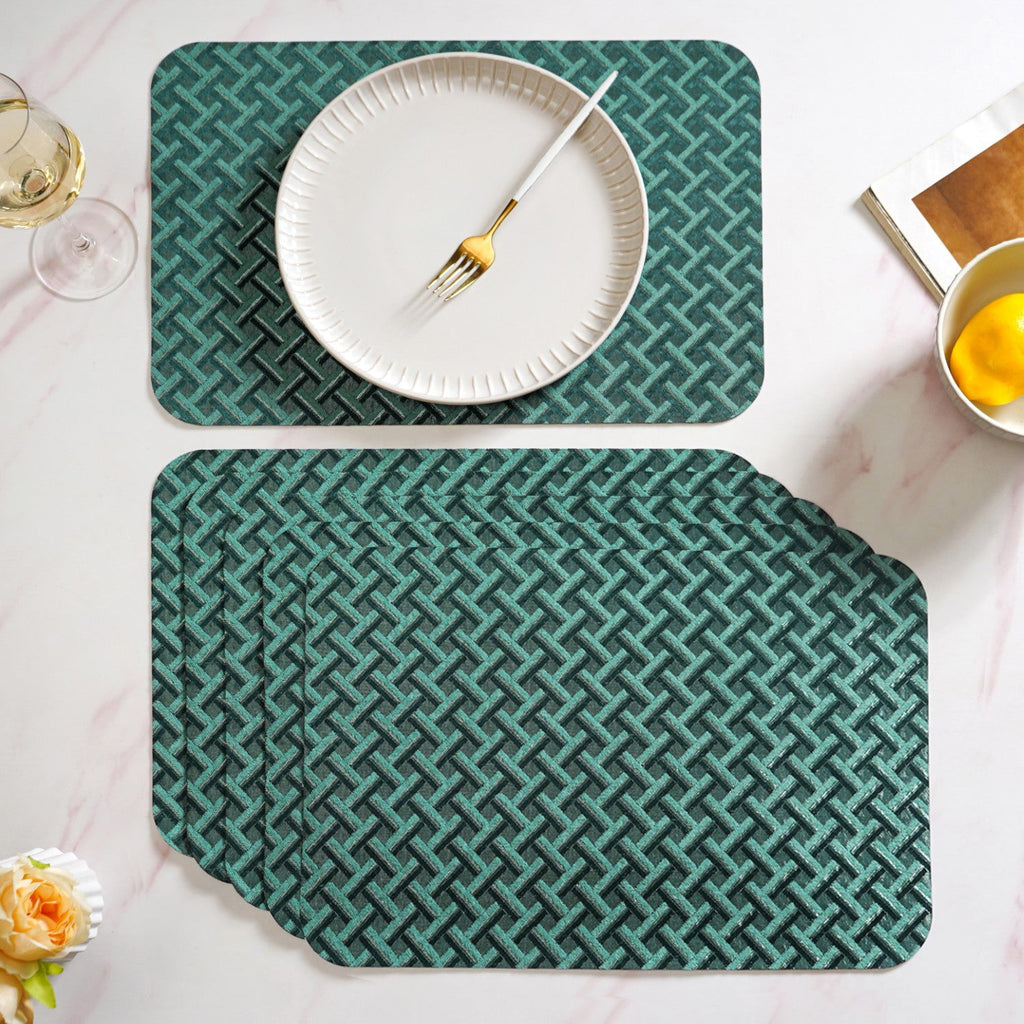 Emerald Green Basket Pattern Tablemat Set Of 6 Nestasia