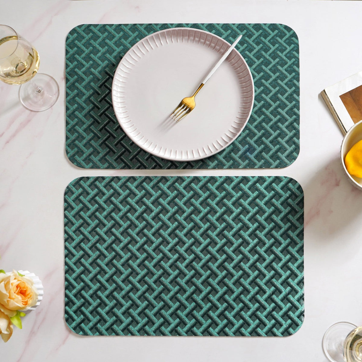 Emerald Green Basket Pattern Tablemat Set Of 6 Nestasia
