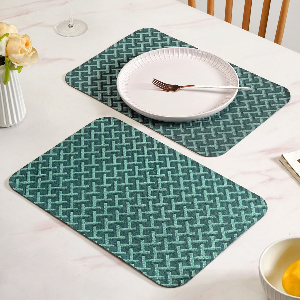 Emerald Green Basket Pattern Tablemat Set Of 6 Nestasia