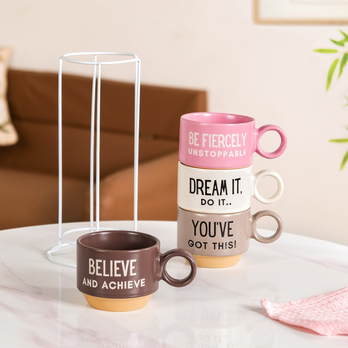 Inspirational Quotes Stackable Tea Cup Set Of 4 215ml Nestasia
