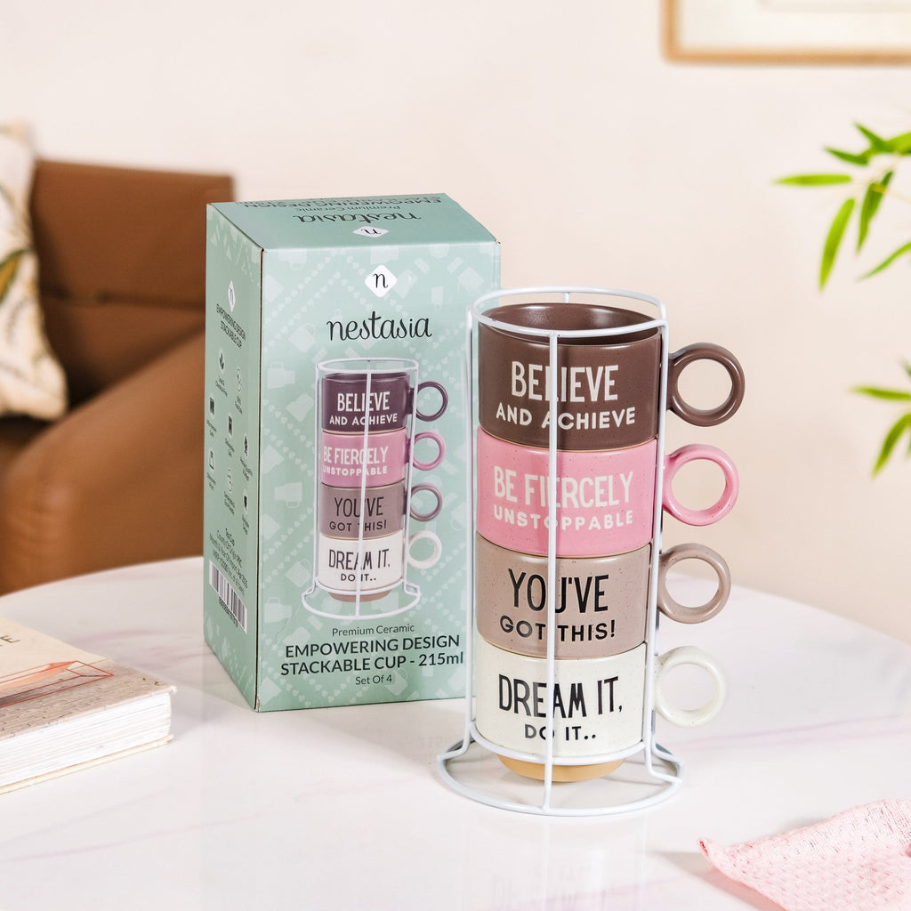 Inspirational Quotes Stackable Tea Cup Set Of 4 215ml Nestasia
