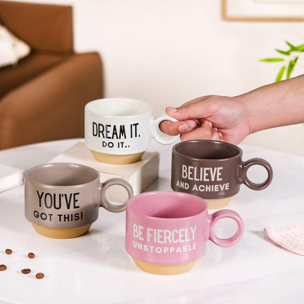 Inspirational Quotes Stackable Tea Cup Set Of 4 215ml Nestasia