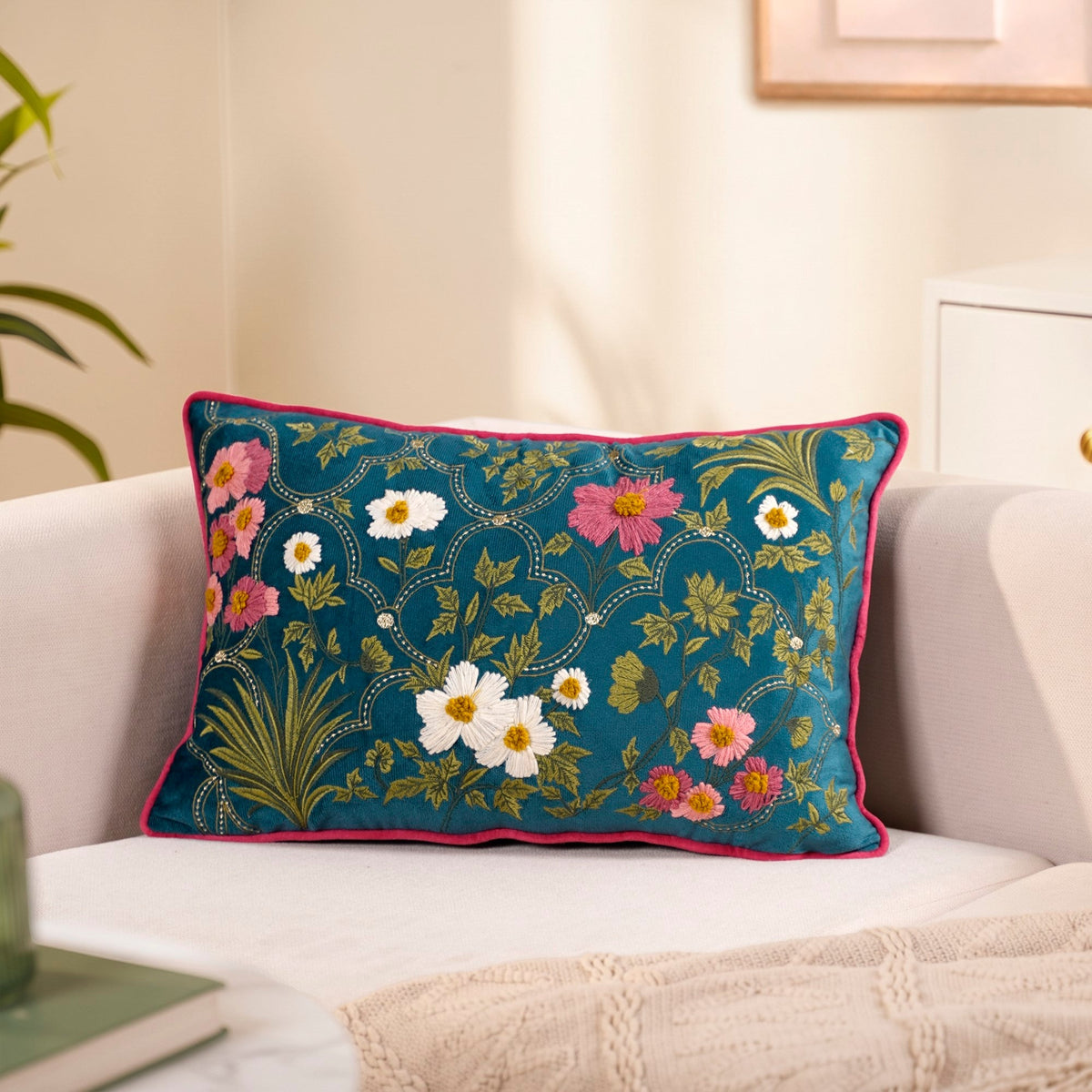 Enchanted Blooms Embroidered Cushion Cover 50x30cm Nestasia