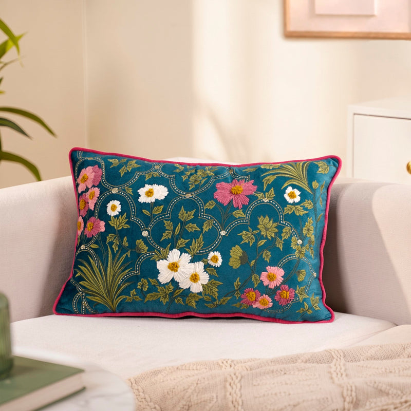 Enchanted Blooms Embroidered Cushion Cover 50x30cm Nestasia