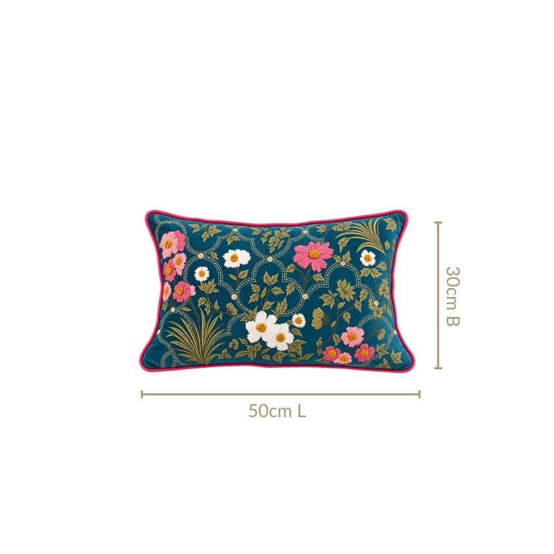 Enchanted Blooms Embroidered Cushion Cover 50x30cm Nestasia