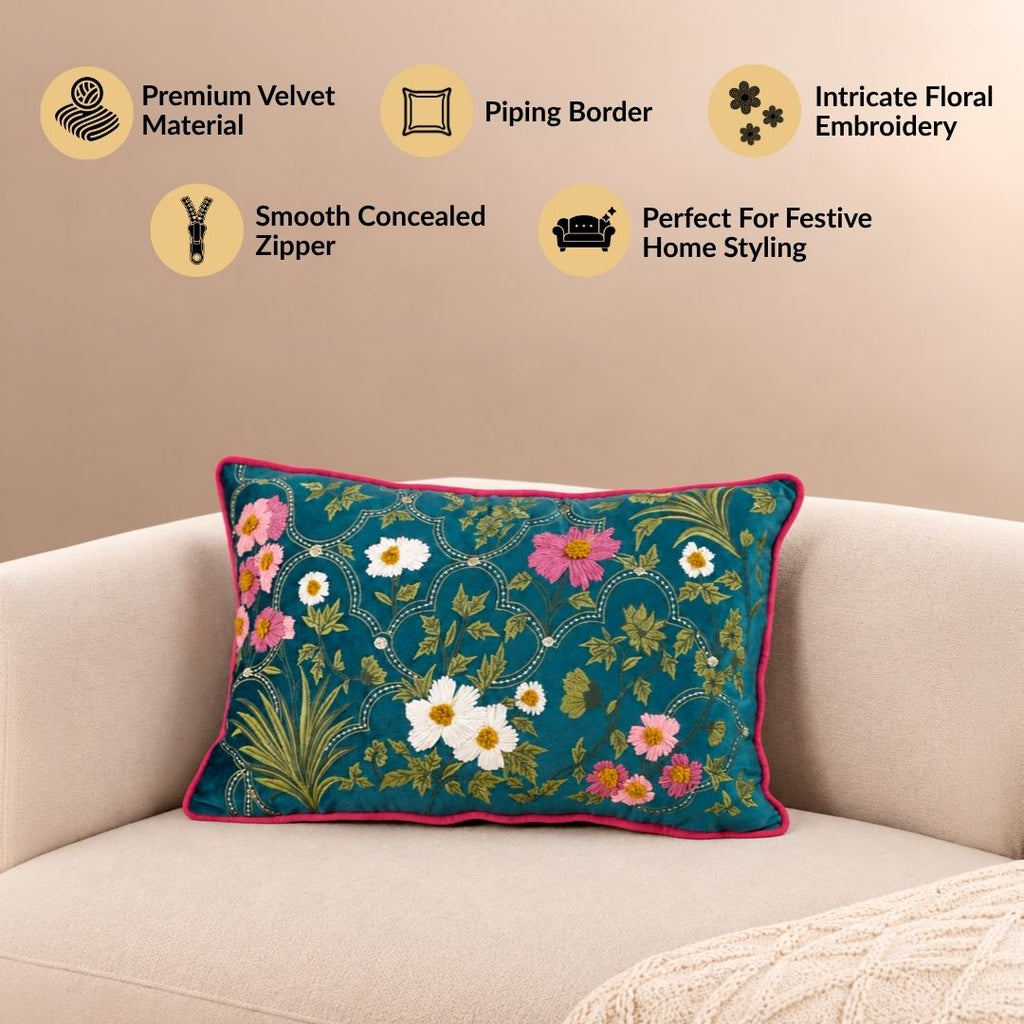 Enchanted Blooms Embroidered Cushion Cover 50x30cm Nestasia