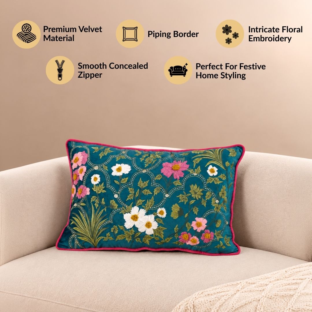 Enchanted Blooms Embroidered Cushion Cover 50x30cm Nestasia